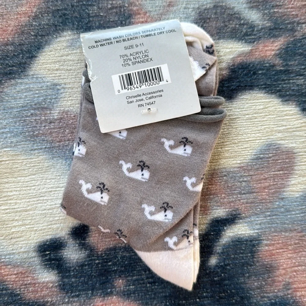 NWT EvaChriselle Cute Gray and White Whale Socks